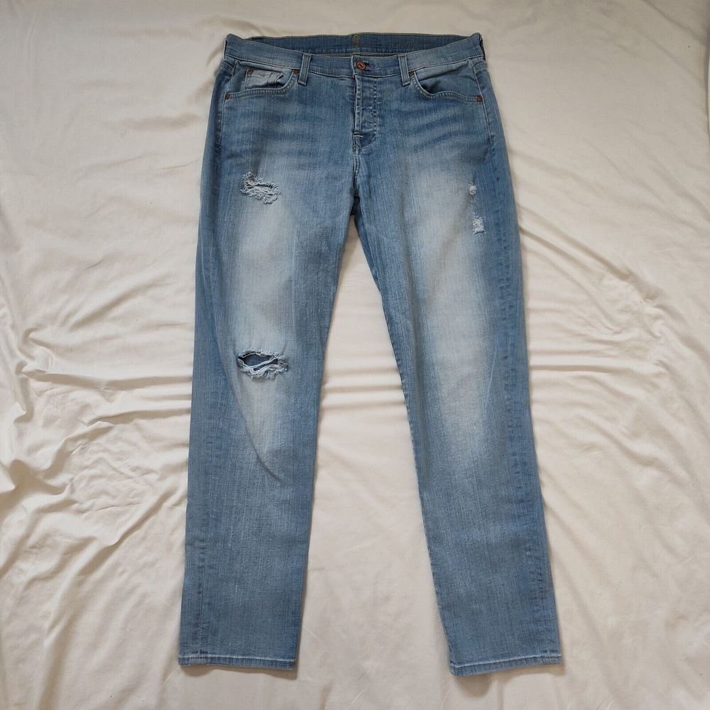 7 For All‎ Mankind Womens Size 29 Josefina Skinny Boyfriend Ripped Blue Jeans